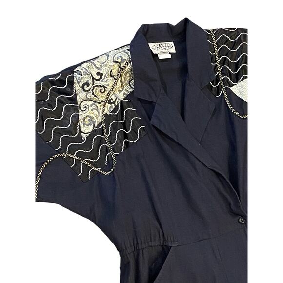 80’s ON THE ROCKS California Black Jumpsuit Retro Shirt One Piece Metallic Rock - Picture 2 of 9